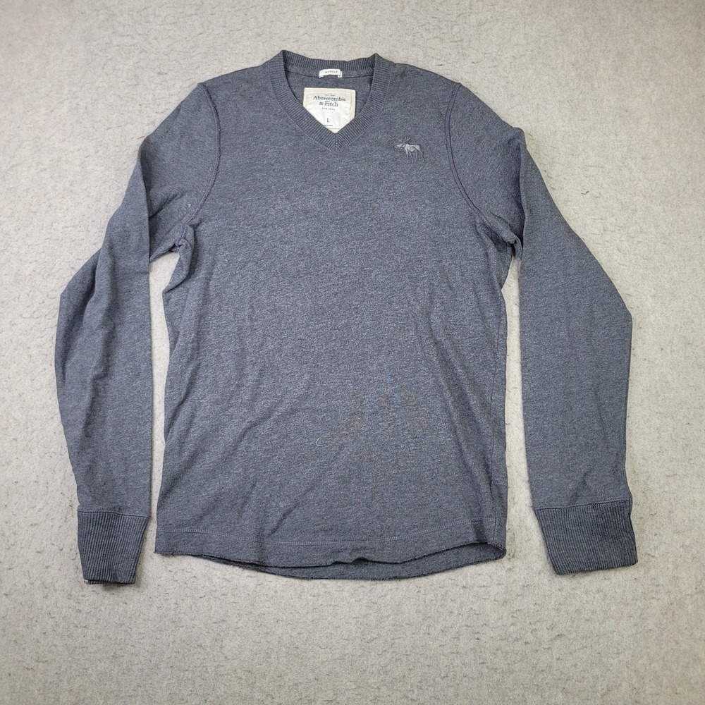 Abercrombie Fitch Muscle Sweater Mens L Gray V-Neck Pullover Y2K Vintage